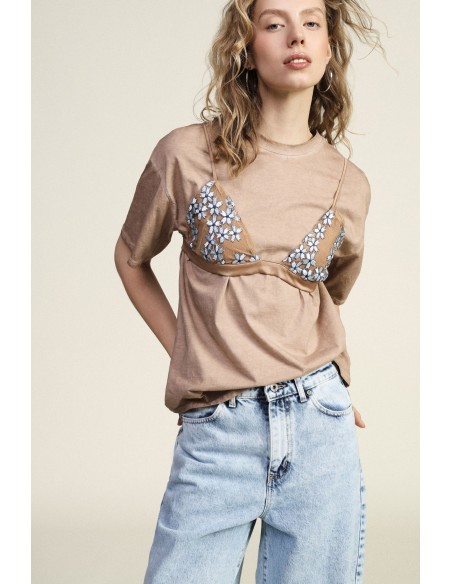 T-shirt met korte mouwen en aangebrachte bloemendetails Dixie