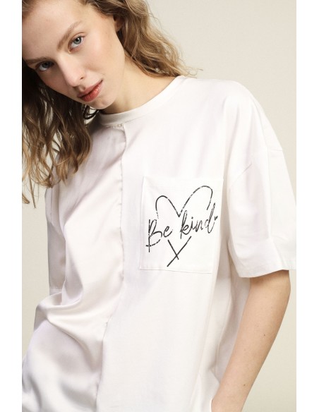 Dixie T-shirt met korte mouwen, tekst en kanten rand