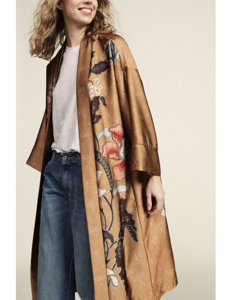 Dusterjas met bloemenprint en dierenprintvoering Dixie