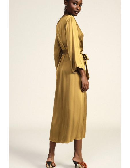 Dixie midi-jurk met overslag en ceintuur in de taille