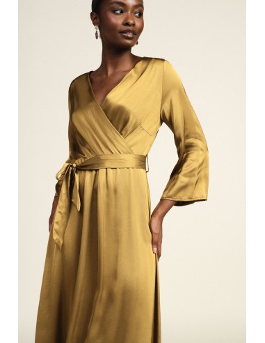 Dixie midi-jurk met overslag en ceintuur in de taille