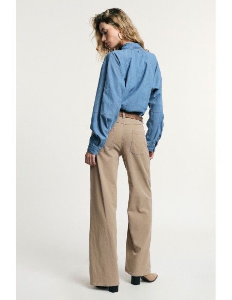 Wijde broek met vijf zakken en hoge taille, alstublieft