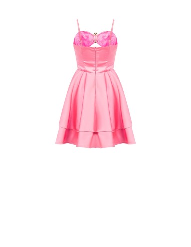 Korte babydolljurk van zware satijnstof met laagjes, cut-out en juweelbloem Rinascimento