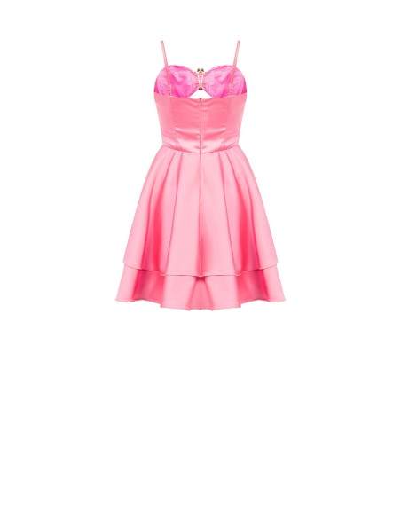 Korte babydolljurk van zware satijnstof met laagjes, cut-out en juweelbloem Rinascimento
