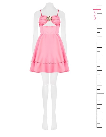 Korte babydolljurk van zware satijnstof met laagjes, cut-out en juweelbloem Rinascimento