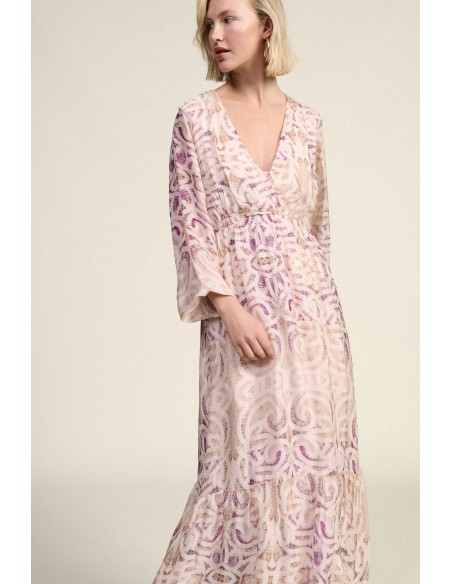 Lange jurk met paisleyprint en V-hals Dixie