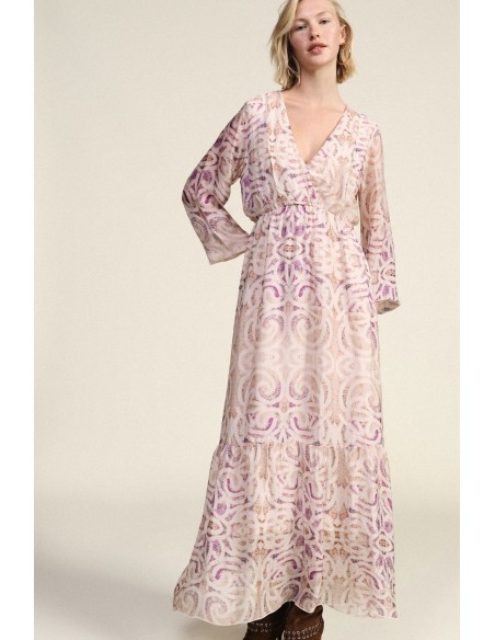Lange jurk met paisleyprint en V-hals Dixie