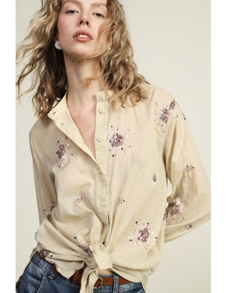 Dixie-shirt met pailletten en klassieke kraag