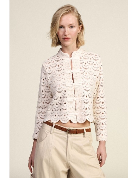 Kanten blouse met schulpranden en knopen Dixie