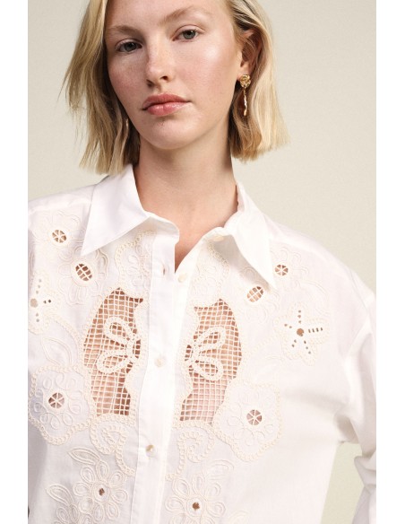 Dixie Geborduurd Shirt met Groot Bloemenmotief