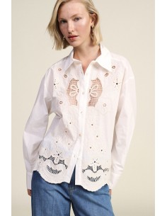 Dixie Geborduurd Shirt met Groot Bloemenmotief