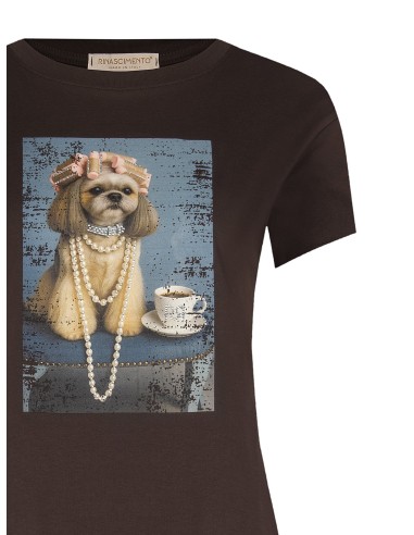 Regular katoenen T-shirt met hondenprint en strass van Rinascimento