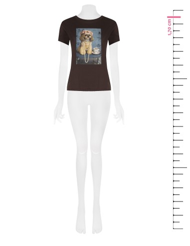 Regular katoenen T-shirt met hondenprint en strass van Rinascimento