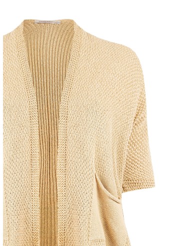 Curvy open vest van katoenmix met gevlochten en ajourgebreid breisel, met zakken – Rinascimento Curvy