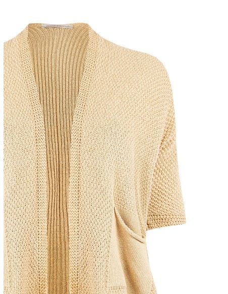 Curvy open vest van katoenmix met gevlochten en ajourgebreid breisel, met zakken – Rinascimento Curvy