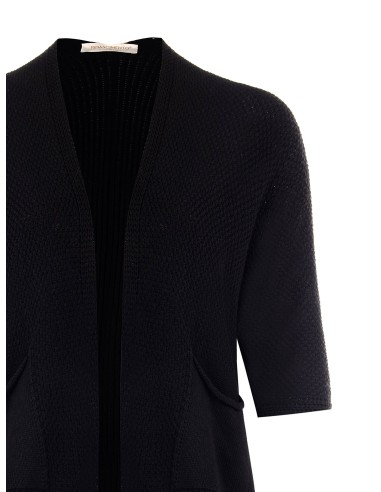 Curvy open vest van katoenmix met gevlochten en ajourgebreid breisel, met zakken – Rinascimento Curvy