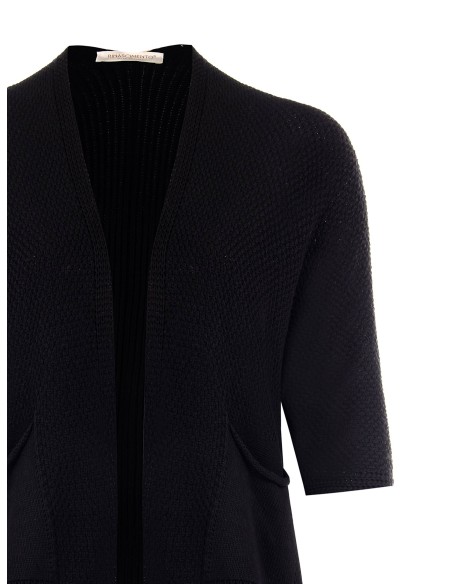 Curvy open vest van katoenmix met gevlochten en ajourgebreid breisel, met zakken – Rinascimento Curvy