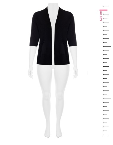 Curvy open vest van katoenmix met gevlochten en ajourgebreid breisel, met zakken – Rinascimento Curvy
