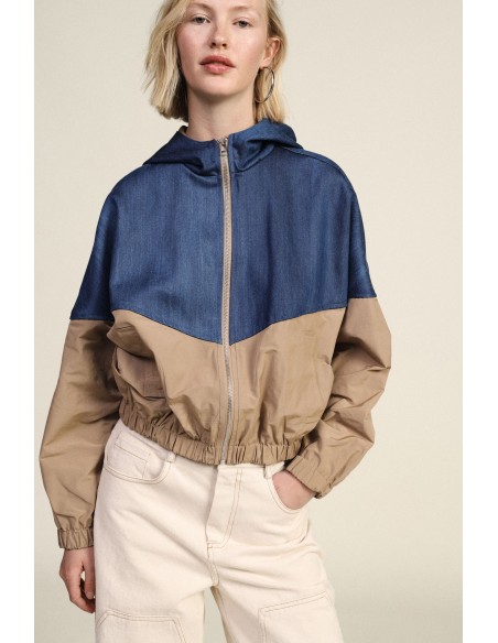 Colorblock bomberjack met rits en capuchon Dixie