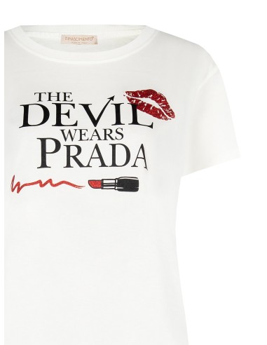 Regular T-shirt van katoen "The Devil Wears Prada" met lippenstiftdruk van Rinascimento