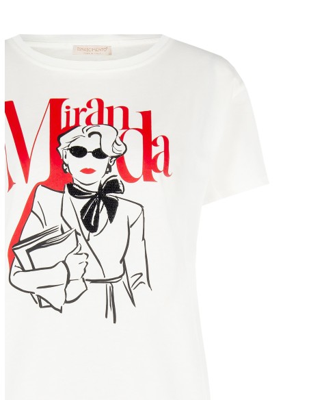 Regular katoenen T-shirt «The Devil Wears Prada» Miranda met strassdetails van Rinascimento