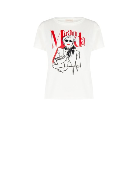 Regular katoenen T-shirt «The Devil Wears Prada» Miranda met strassdetails van Rinascimento