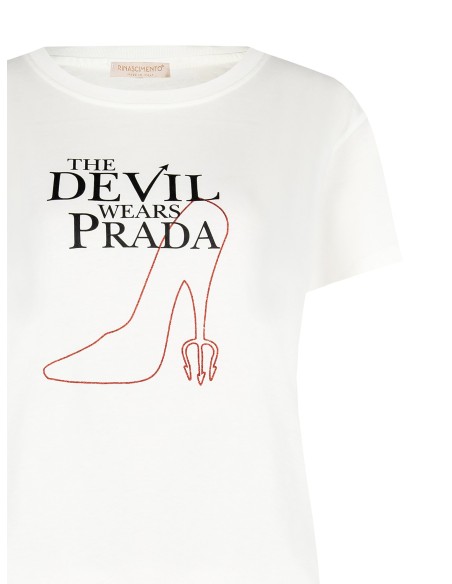 Regular katoenen T-shirt ‘The Devil Wears Prada’ met stiletto-opdruk Rinascimento