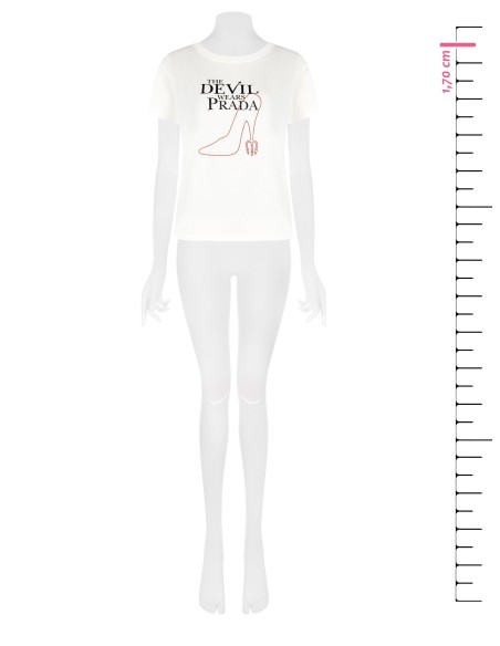 Regular katoenen T-shirt ‘The Devil Wears Prada’ met stiletto-opdruk Rinascimento