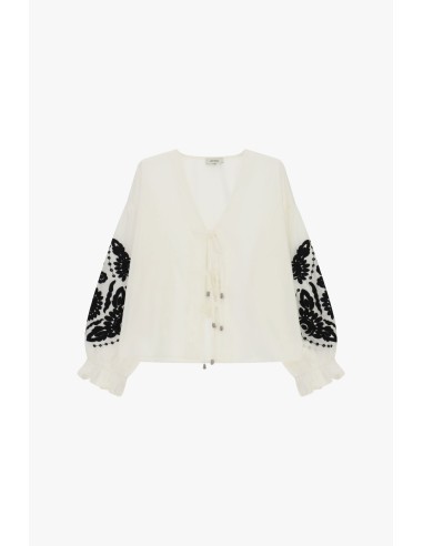 Ruime blouse met bloemenborduursels en striklinten van Dixie