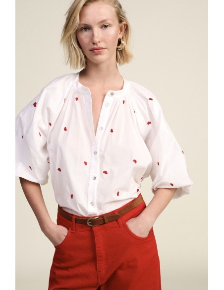 Ruimvallend shirt met korte mouwen en geborduurde details Dixie