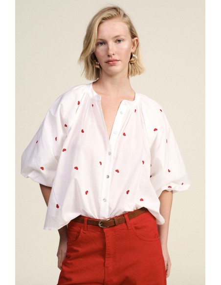 Ruimvallend shirt met korte mouwen en geborduurde details Dixie