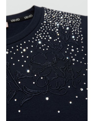 T-shirt met strasssteentjes en bloemenborduursel van Liu Jo