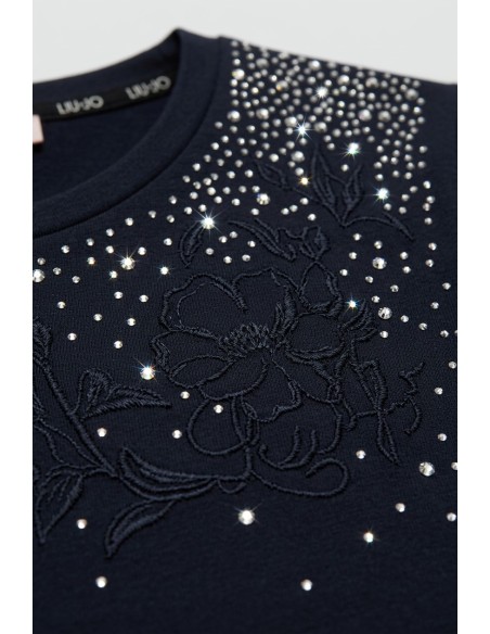 T-shirt met strasssteentjes en bloemenborduursel van Liu Jo