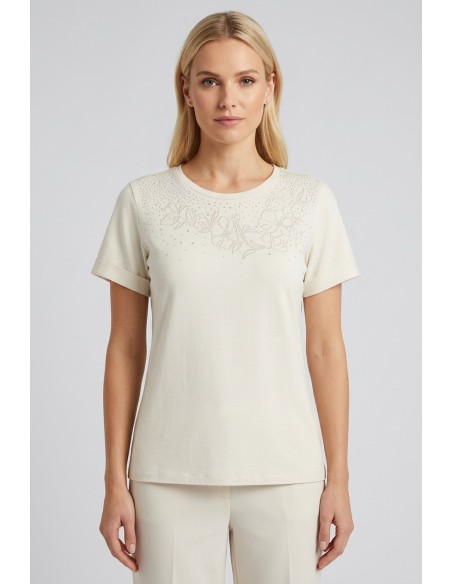 T-shirt met strasssteentjes en bloemenborduursel van Liu Jo