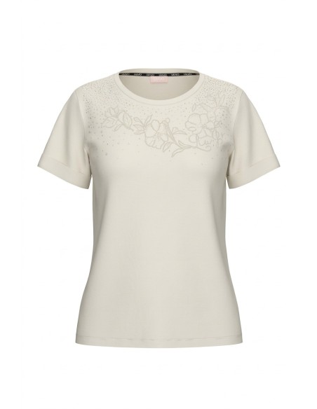 T-shirt met strasssteentjes en bloemenborduursel van Liu Jo