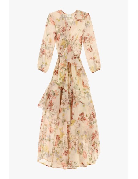 Lange jurk met bloemenprint en asymmetrische ruches Dixie