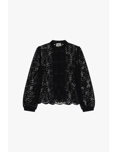 Dixie kanten blouse met striksluiting en golvende zoom