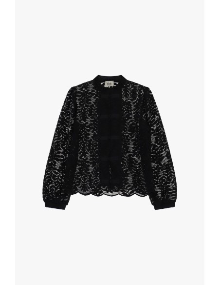 Dixie kanten blouse met striksluiting en golvende zoom