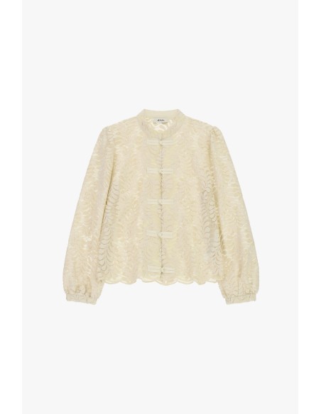 Dixie kanten blouse met striksluiting en golvende zoom