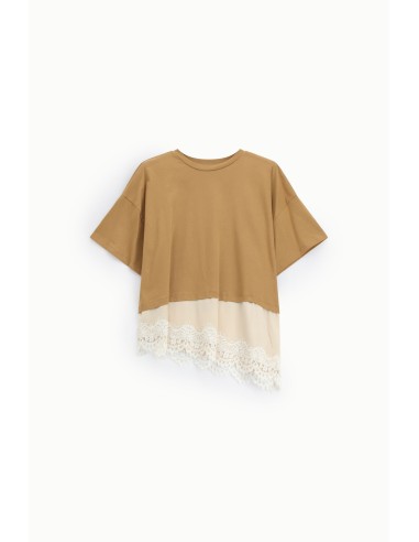 T-shirt met asymmetrische onderkant en kanten detail Dixie