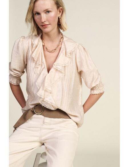 Blouse met ruches aan de voorkant en driekwartmouwen Dixie