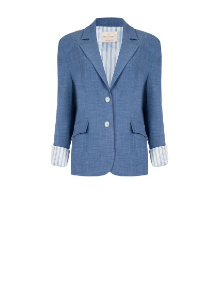 Gemêleerde blazer met split aan de achterkant en inzetstukken van gestreept satijn in overhemdstijl Rinascimento