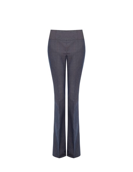 Gestreepte flared broek van technische stof met hoge tailleband en zijrits van Rinascimento