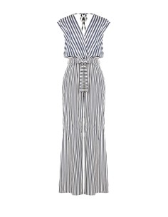 Palazzo-jumpsuit van viscosemix met strepen en dubbele diepe V-hals Rinascimento