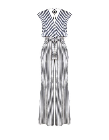 Palazzo-jumpsuit van viscosemix met strepen en dubbele diepe V-hals Rinascimento