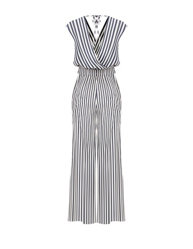Palazzo-jumpsuit van viscosemix met strepen en dubbele diepe V-hals Rinascimento