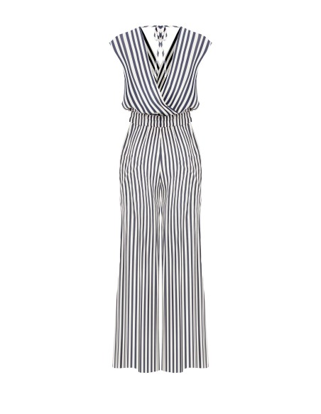 Palazzo-jumpsuit van viscosemix met strepen en dubbele diepe V-hals Rinascimento