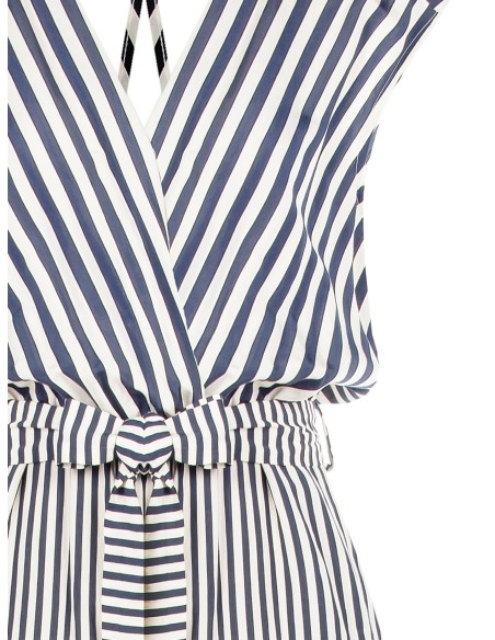 Palazzo-jumpsuit van viscosemix met strepen en dubbele diepe V-hals Rinascimento