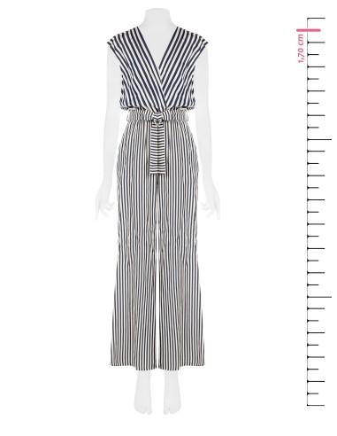 Palazzo-jumpsuit van viscosemix met strepen en dubbele diepe V-hals Rinascimento