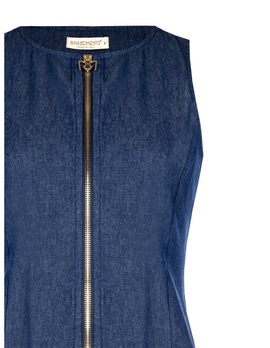 Getailleerd vest van lichte denim met ritssluiting en RR Rinascimento-logo